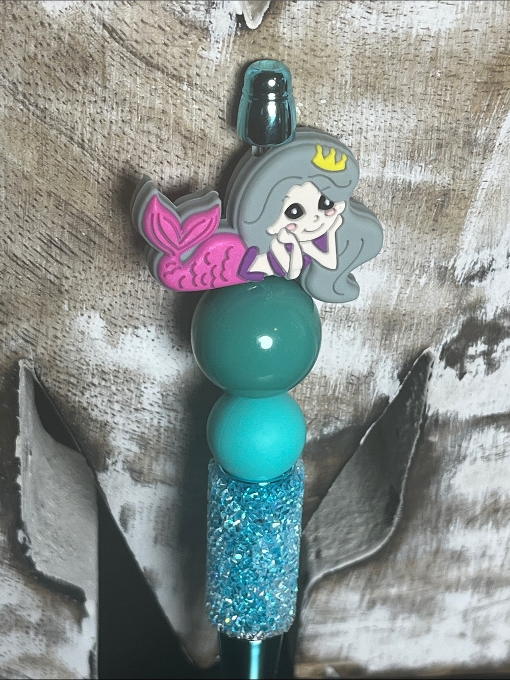 Pens By Alex - Silver Mermaid on Blue Ombré pen
